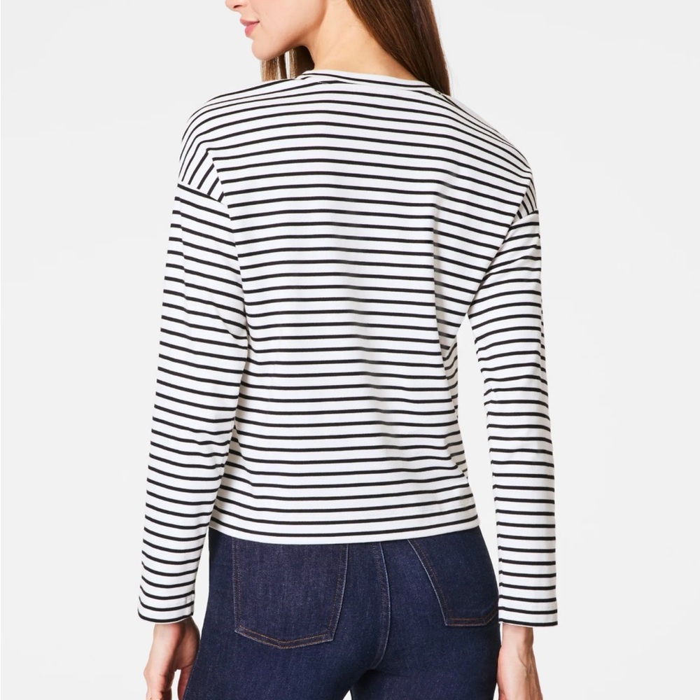 SPANX Black and White Striped Long Sleeve Tee - Picture 2 of 3